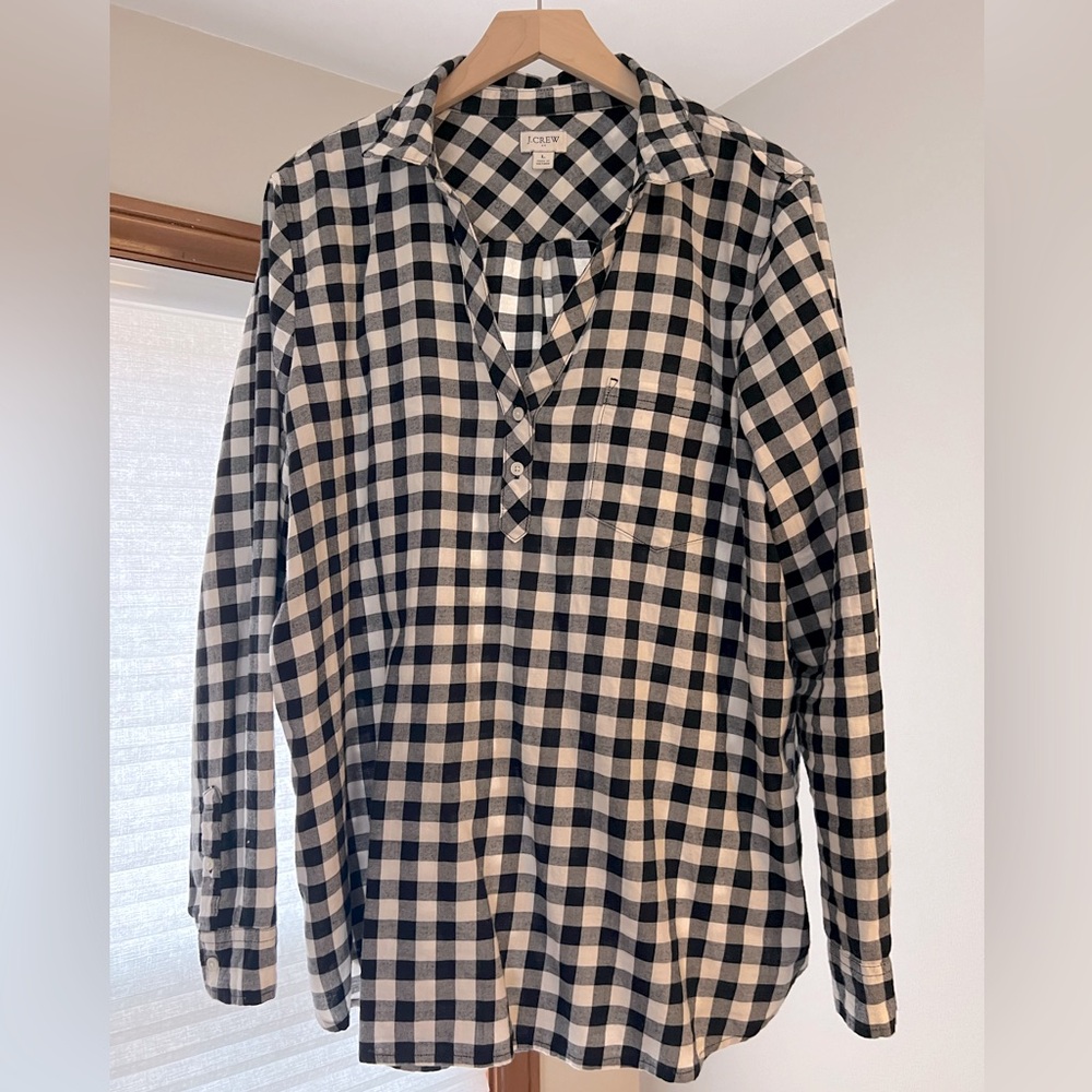 J Crew Black White Buffalo Plaid Shirt Large